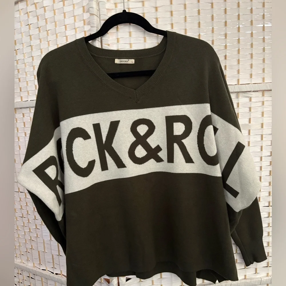 Rock & Roll Oversized Olive Green Sweater - Picture 2 of 6